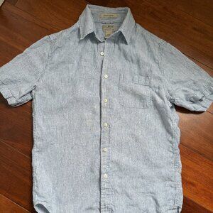 L.L. Bean Mens Linen Short Sleeve Shirt Blue White Stripes Slightly Fitted Sz Sm